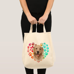Cute paw Heart golden Dog Puppy Pet Animal party Tote Bag