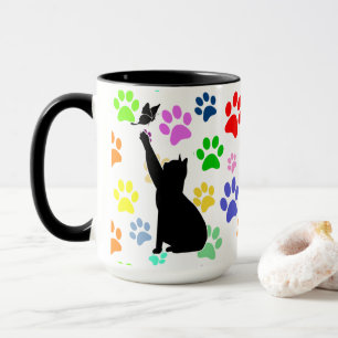 Cute Paw Pattern and Cat Chasing a butterfly Mug