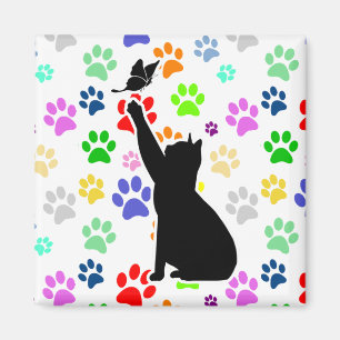 Cute Paw Pattern Cat Chasing a butterfly Magnet