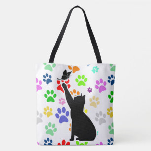 Cute Paw Pattern Cat Chasing a butterfly Tote Bag