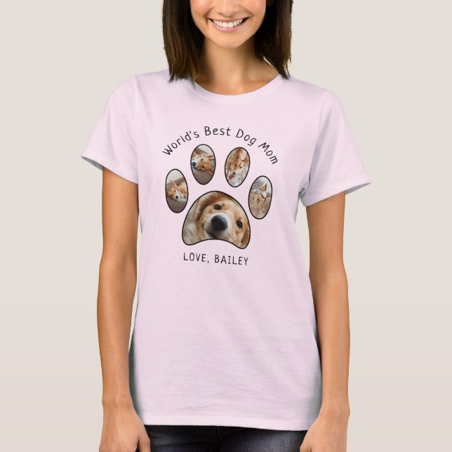 Cute Paw Pet Photo Collage World's Best Dog Mum T-Shirt (Front)
