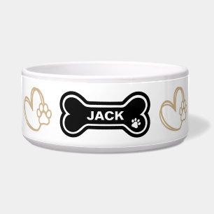 Cute Paw Print and Heart Personalised dog bowl