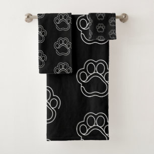 Cute Paw Print Animal Dog Lover White Line Contour Bath Towel Set