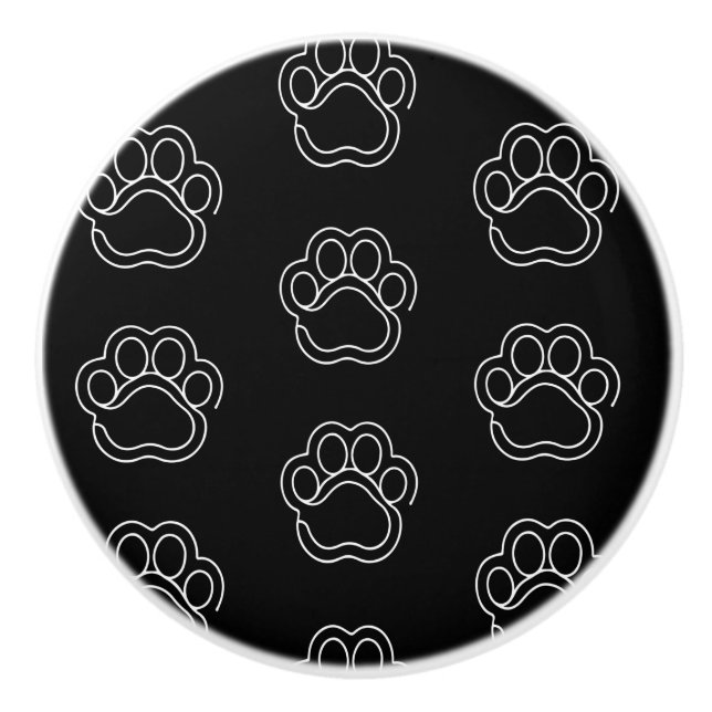 Cute Paw Print Animal Dog Lover White Line Contour Ceramic Knob (Front)