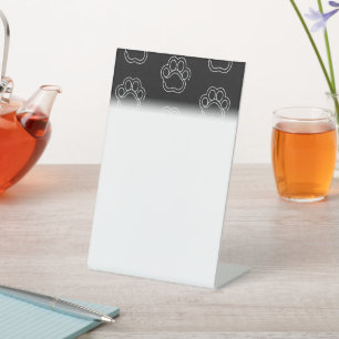 Cute Paw Print Animal Dog Lover White Line Contour Pedestal Sign