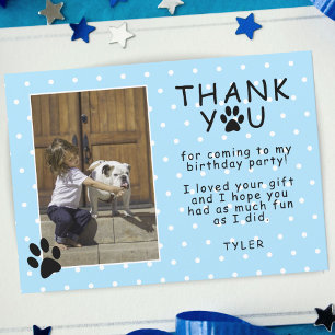 Cute Paw Print Blue Birthday Thank you Photo Card