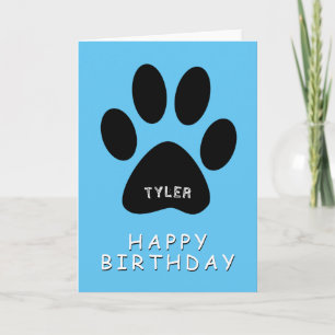 Cute Paw Print Blue Happy Birthday Card