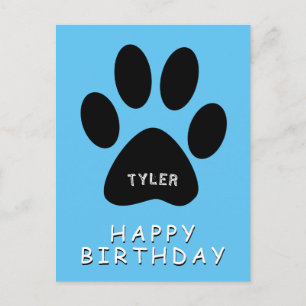 Cute Paw Print Blue Happy birthday Postcard