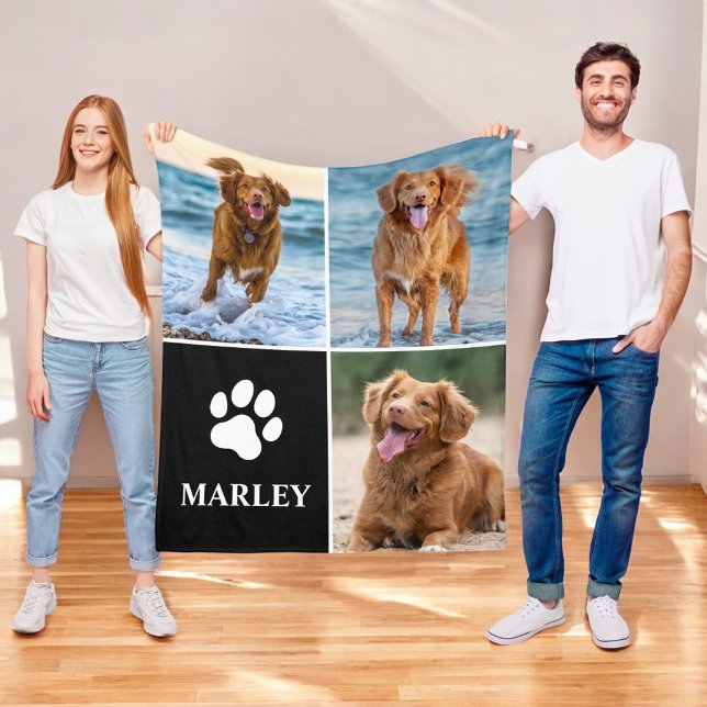 Cute Paw Print Dog Lover Photo Collage Pet Fleece Blanket (Creator Uploaded)
