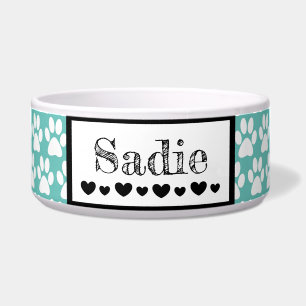 Cute Paw Print Dog's name and Hearts Custom Colour