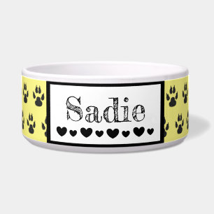 Cute Paw Print Dog's name and Hearts Custom Colour