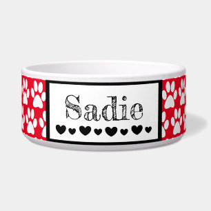 Cute Paw Print Dog's name and Hearts Custom Colour