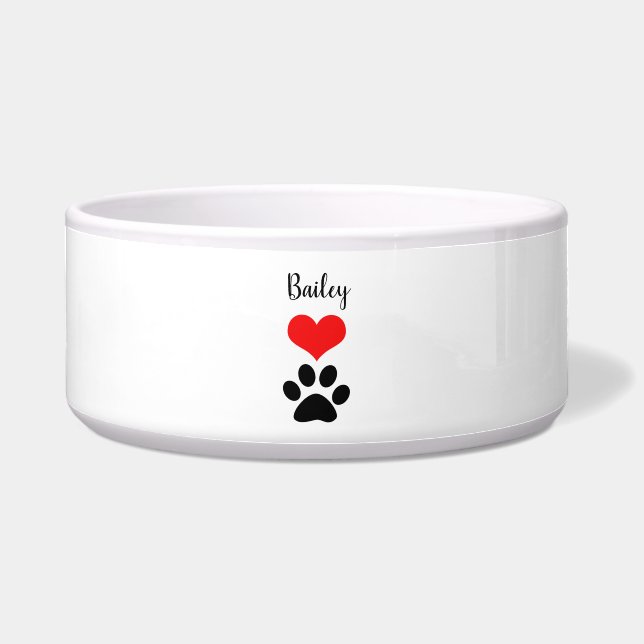 Cute Paw Print Heart Name Monogram Red Black White (Front)