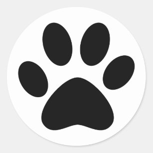 Cute Paw Print Pet Cat Dog Simple Black White Classic Round Sticker