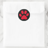 Cute Paw Print Pet Cat Dog Simple Red Black Classic Round Sticker (Bag)