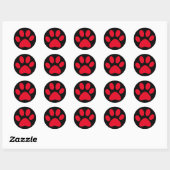 Cute Paw Print Pet Cat Dog Simple Red Black Classic Round Sticker (Sheet)