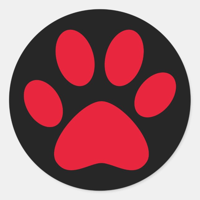 Cute Paw Print Pet Cat Dog Simple Red Black Classic Round Sticker (Front)