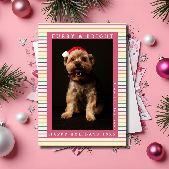 Cute Paw Print Rainbow Retro Christmas Pet Photo Holiday Card (Creator Uploaded)
