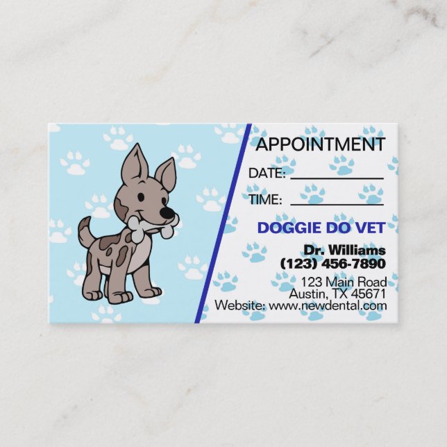 Cute Paw Print Veterinarian Appointment Card (Front)