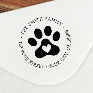 Cute paw print with heart return address self-inking stamp