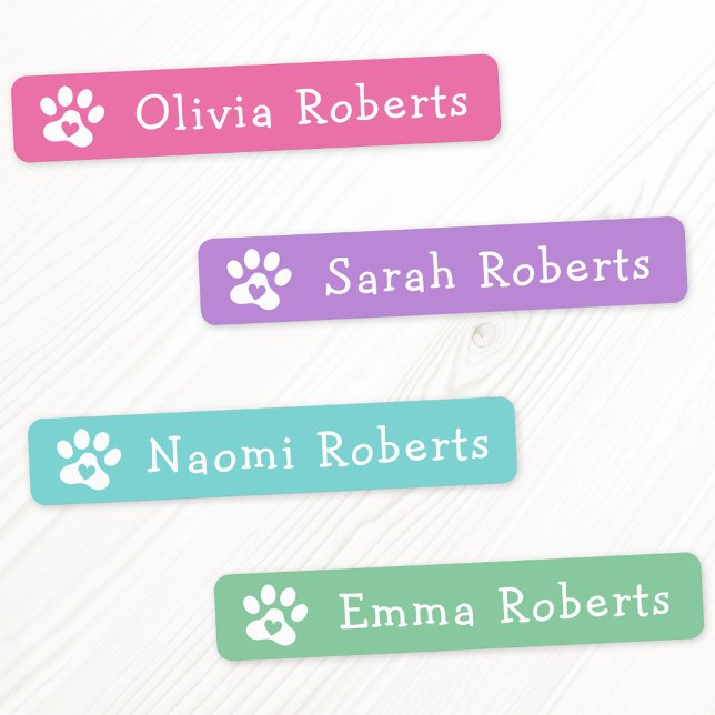 Cute paw prints custom name pink fabric clothing (Cute paw prints custom name pink fabric clothing labels)