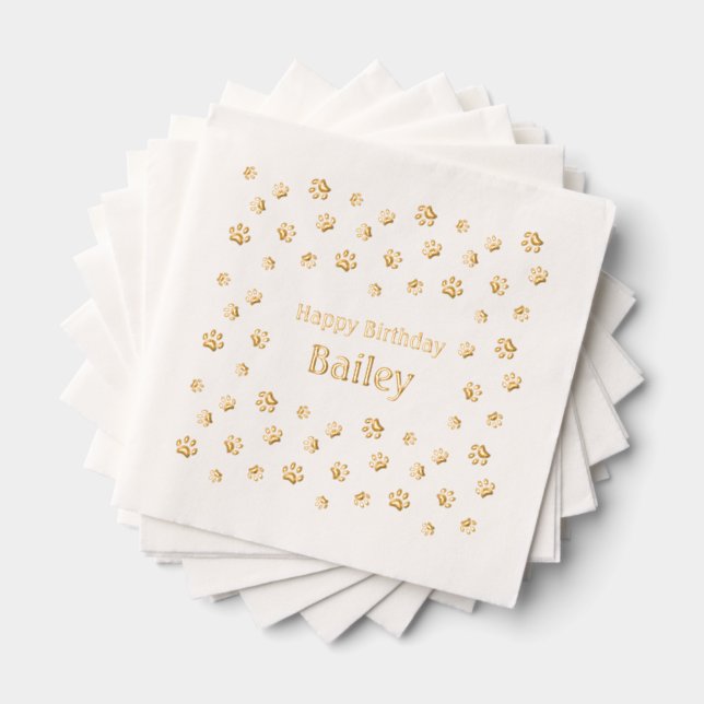 Cute Paw Prints Custom Pet Birthday Party Foil Napkins (Insitu (Stacked))