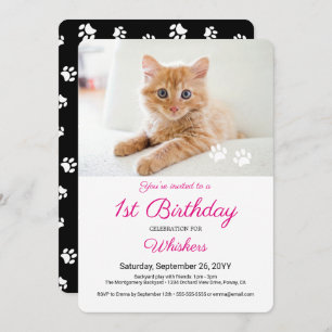 Cute Paw Prints Custom Pet Birthday Party Photo Invitation