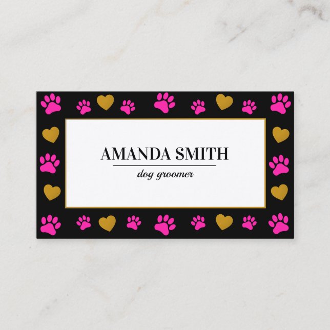 Cute Paw Prints Heart Dog Groomer Business Card (Front)