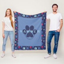 Cute Paw Prints Personalised Blue Fleece Pet