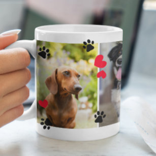 Cute Paw Prints & Red Hearts Four Pet Photos Magic Mug