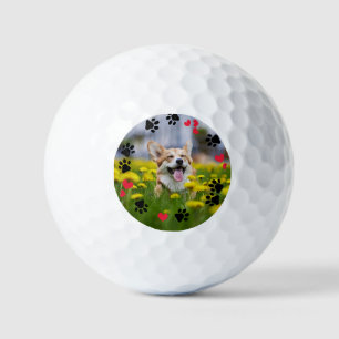 Cute Paw Prints & Red Hearts Pet Photo Golf Balls
