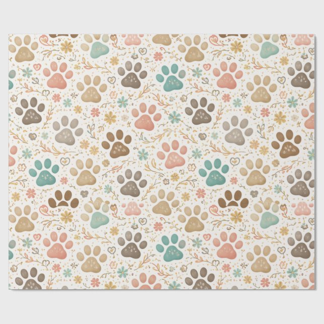 Cute Paw Prints Wrapping Paper (Flat)