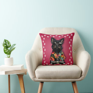 Cute Pawprint Border Schnauzer Pet Cushion