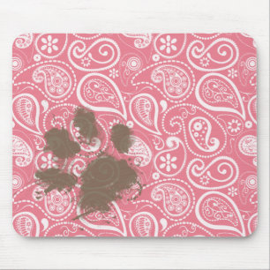 Cute Pawprint on Blush Pink Paisley Mouse Pad
