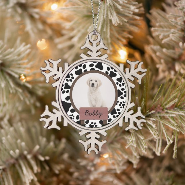  cute paws christmas holiday Custom Dog Photo  Snowflake Pewter Christmas Ornament (Tree)