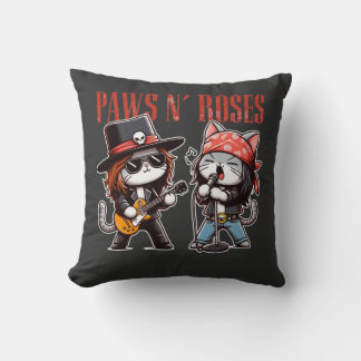 Cute Paws 'N Roses Funny Rock Cat Gift Idea Cushion