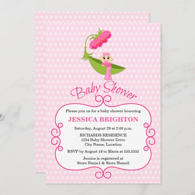 Cute Pea Pod Brown Eyes Baby Shower Invitation (Front/Back)