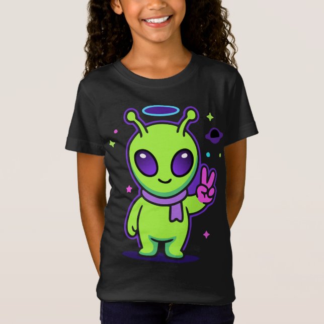 Cute Peace Alien Kawaii Space Alien T-Shirt Desi (Front)