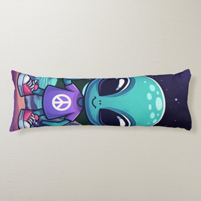 Cute Peace Alien & Space Ship Body Cushion (Front)