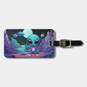 Cute Peace Alien & Space Ship Luggage Tag