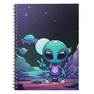 Cute Peace Alien & Space Ship Notebook