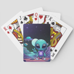Cute Peace Alien & Space Ship Playing Cards