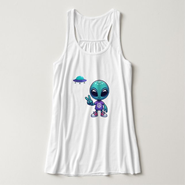 Cute Peace Alien & Space Ship Singlet (Design Front)