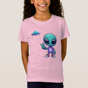 Cute Peace Alien & Space Ship T-Shirt