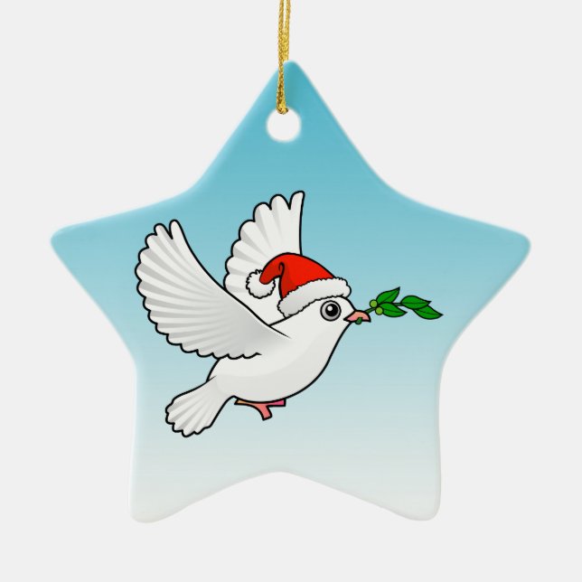 Cute Peace Dove with Santa Hat Ceramic Tree Decoration (Front)