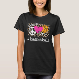 Cute Peace Love Basketball Leopard Print Women Men T-Shirt