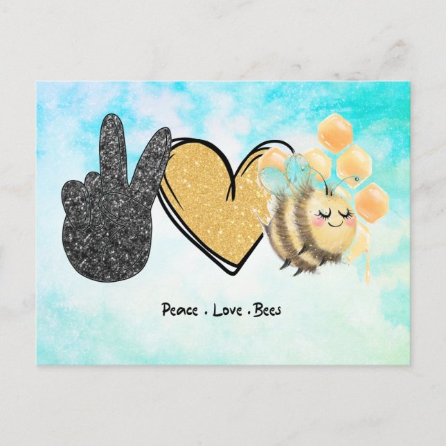 Cute Peace Love Bees Postcard (Front)