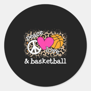 Cute Peace Love Bysketbyll Leopard Print Women Men Classic Round Sticker