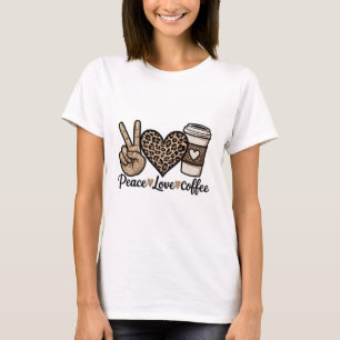 Cute Peace Love Coffee SVG - Glitter and Leopard T-Shirt