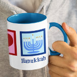 Cute Peace Love Hanukkah Menorah Blue<br><div class="desc">Peace Love Hanukkah gift for a Jewish person who likes to celebrate Chanukah. A pretty peace sign,  heart,  and a beautiful menorah.</div>